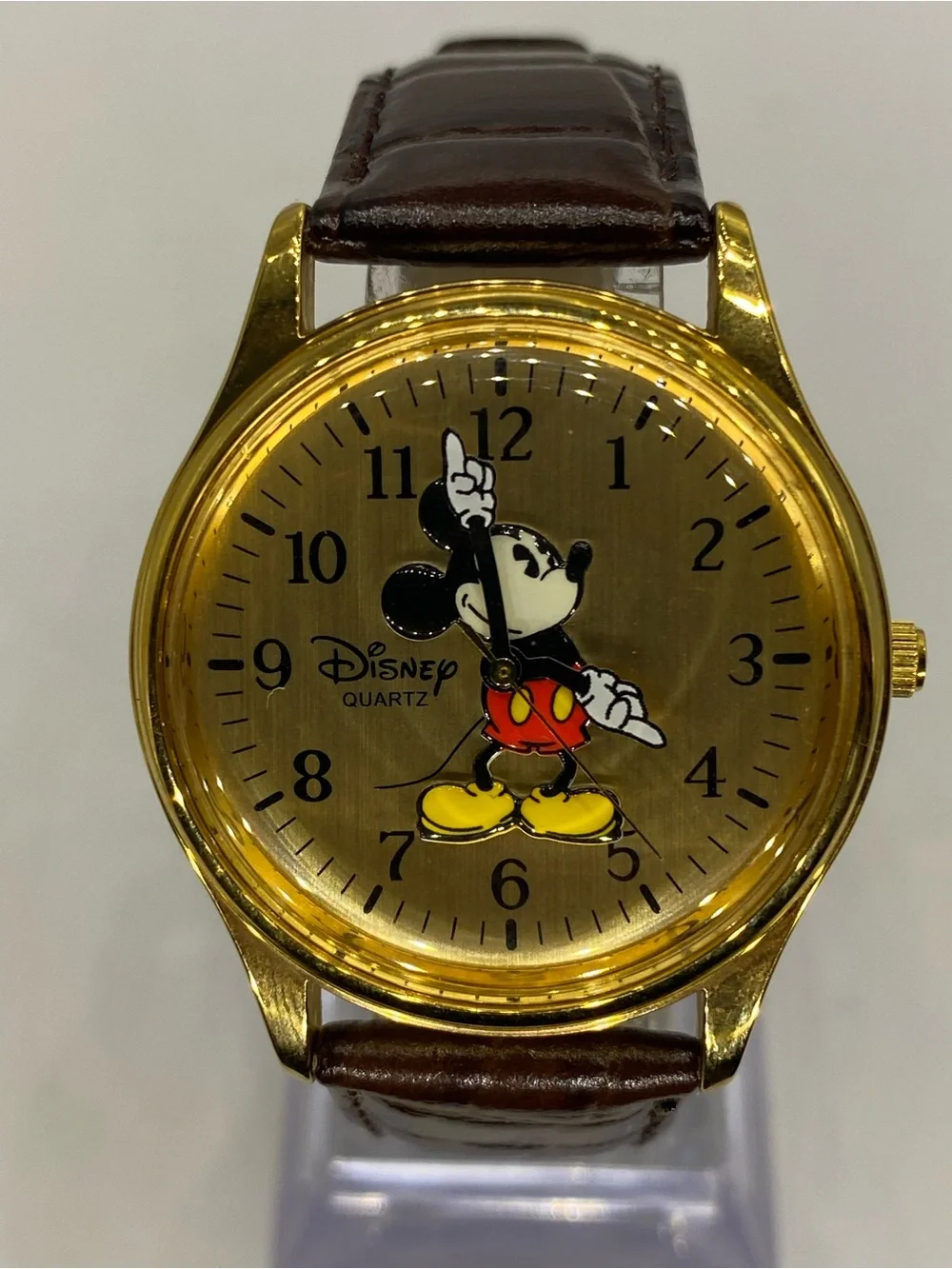 Men’s * Disney ^^^ 3d Mickey Mouse Gold Tone Quartz Watch” Tan Leather Strap ***